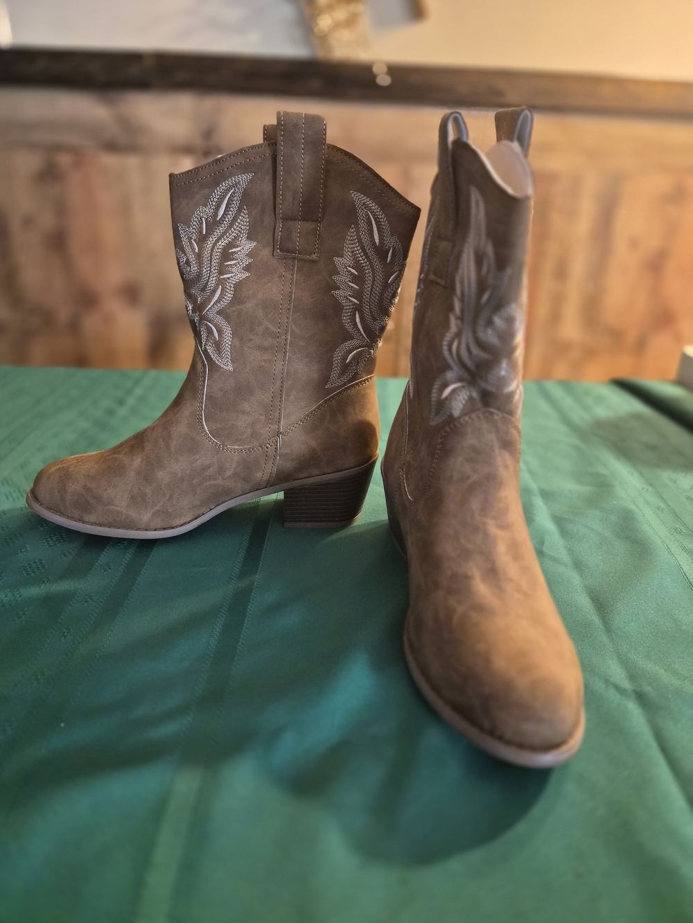 Women's Taupe Western Ankle Boots - Stylish Cowboy Heels